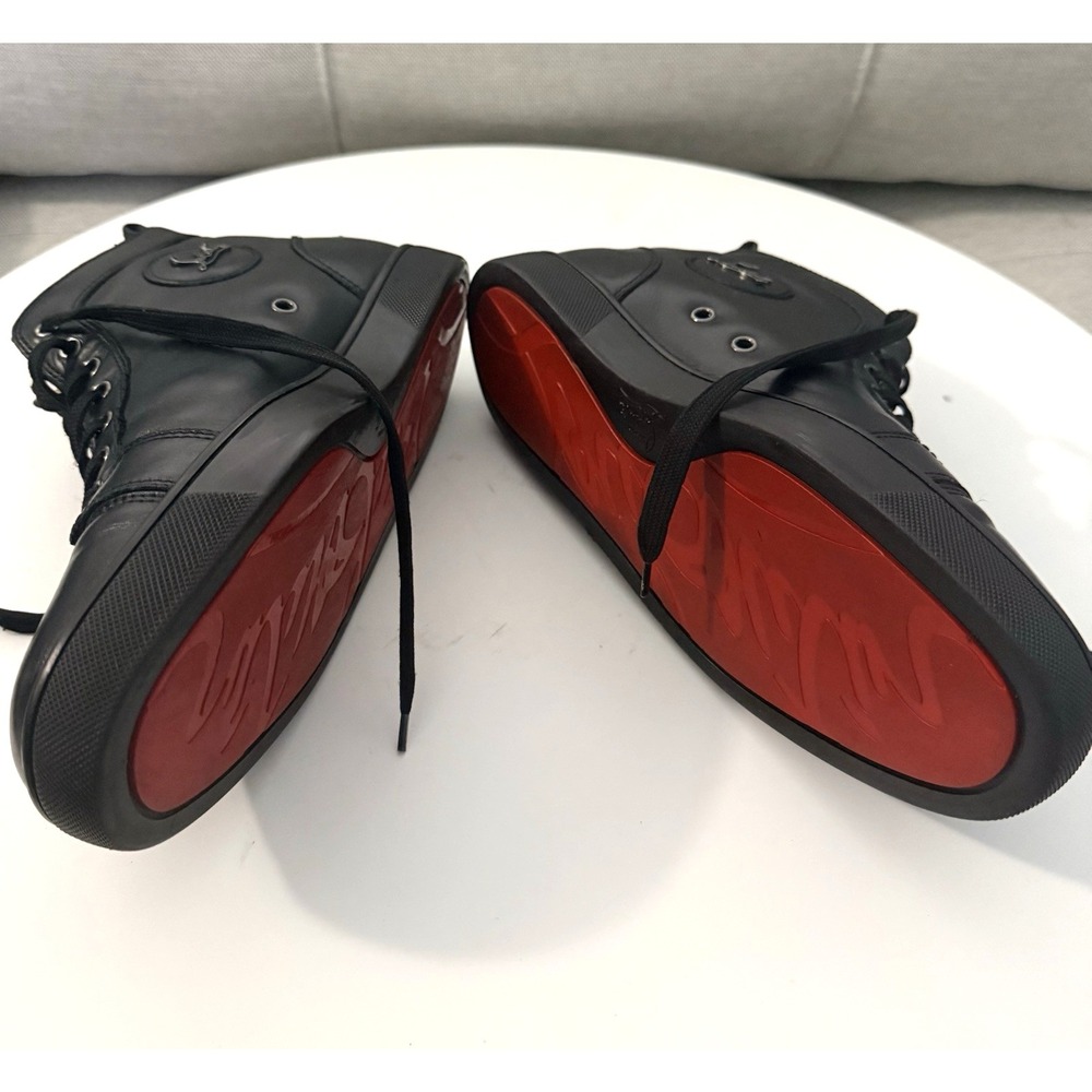 🔥 Christian Louboutin Men's Black Leather Louis High-Top Sneakers – Size US 10 - Picture 4 of 12